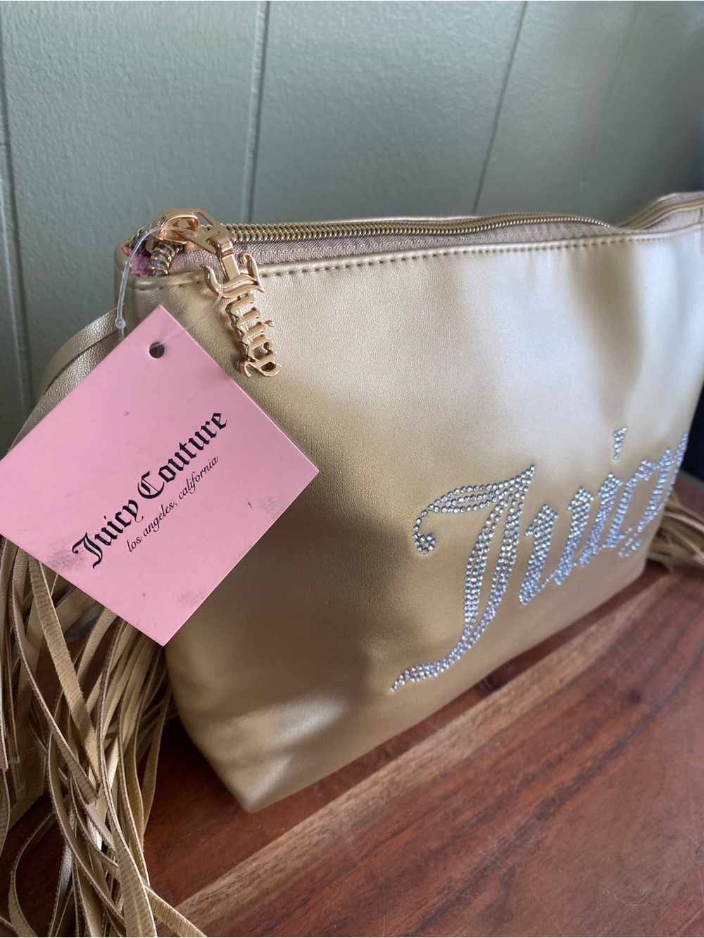 Juicy Couture Gold Rhinestone Fringe Travel Pouch/Large Makeup Bag NWT - Picture 4 of 7